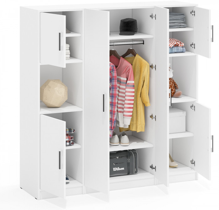 Шкаф С-МД-СК9Ш+Пенал С-МД-СК9П+Пенал С-МД-СК9П, цвет белый шагрень, ШхГхВ 156х45х160 см., универсальная сборка