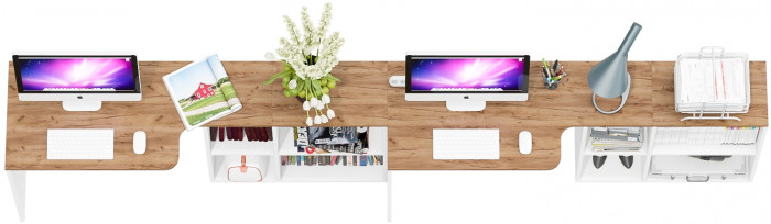 Лидер-8 Стол + Стол, цвет белый шагрень/крафт золото, ШхГхВ 330х50/30х75 см. или 230х50/80х75 см., НЕ универсальная сборка