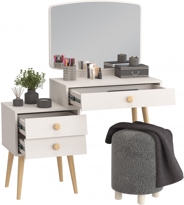 Афина Спальня 4-25901М1к.с. Трюмо + Банкетка 6-5137ТКШтем.серый Марта, кашемир серый/ткань тёмно-серая