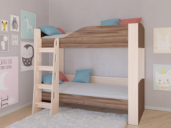 Кровать двухъярусная АСТРА 2 Дуб молочный/Орех без ящика