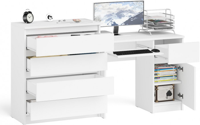 Мори компьютерный стол МС-1 правый + Комод МК800.4, белый