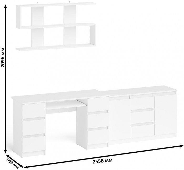 Мори компьютерный стол МС-2 + Комод МК1200.3 + Полка 1200, белый