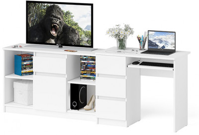 Мори компьютерный стол МС-6 левый + Тумба МТВ1204.1, белый