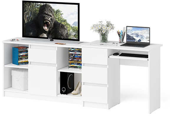 Мори компьютерный стол МС-6 левый + Тумба МТВ1204.1, белый