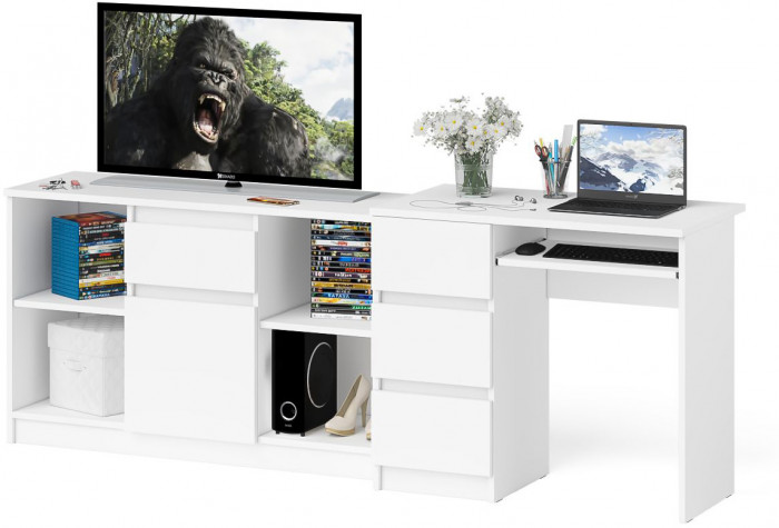 Мори компьютерный стол МС-6 левый + Тумба МТВ1204.1, белый