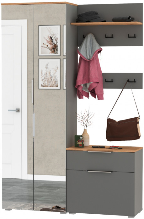 Октава Прихожая 12, серый графит/дуб крафт золотой/фасады МДФ серый графит