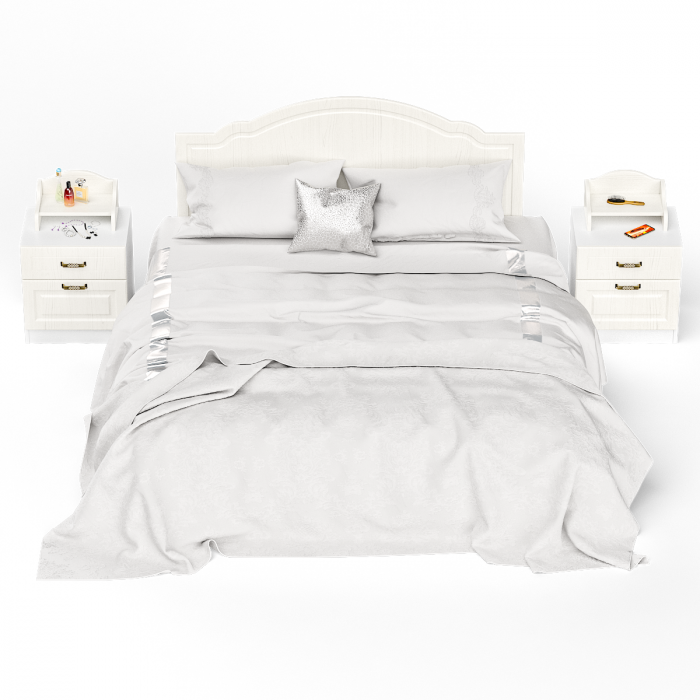 Ливерпуль Кровать 11.08 + осн. + ножки + две Тумбы 08.146 + две 10.117, ясень ваниль/белый