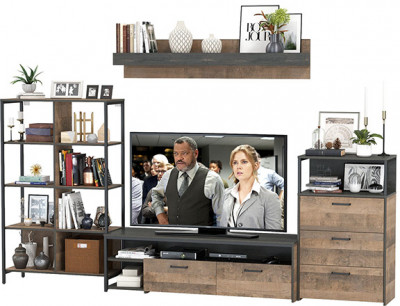 Трувор Гостиная 085, цвет дуб гранж песочный/интра, ШхГхВ 305,8х45,4х210 см., универсальная сборка