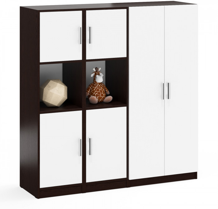 Шкаф С-МД-СК9Ш+Пенал С-МД-СК9П+Пенал С-МД-СК9П, цвет венге/белый шагрень, ШхГхВ 156х45х160 см., универсальная сборка