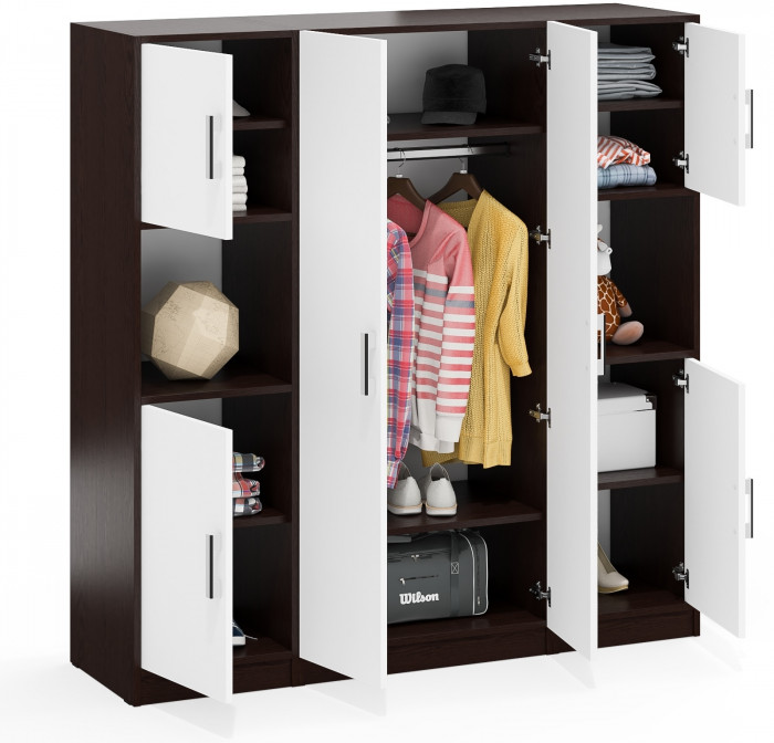 Шкаф С-МД-СК9Ш+Пенал С-МД-СК9П+Пенал С-МД-СК9П, цвет венге/белый шагрень, ШхГхВ 156х45х160 см., универсальная сборка