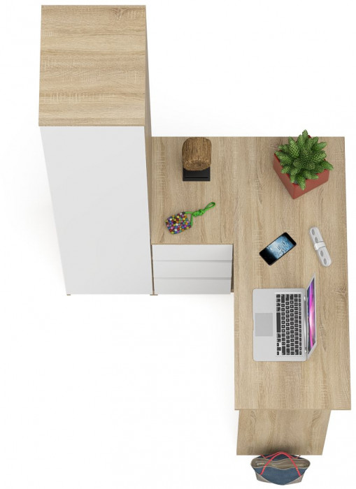 Мори компьютерный стол МС-16 левый + Пенал МШ400.1, дуб сонома/белый