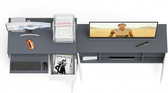 Мори Стол компьютерный МС-1 правый + Тумба МТВ1200.1, цвет графит/белый, ШхГхВ 210,4х50х76,6 см., выдвижной ящик справа, НЕ универсальная сборка