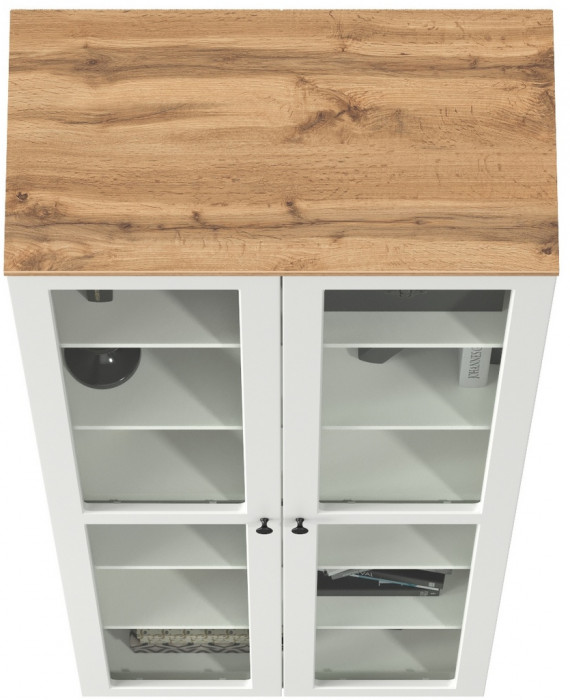 Остин 16.394.02 Шкаф-витрина, цвет белый шагрень/дуб крафт золотой, ШхГхВ 80х41,8х229,8 см.