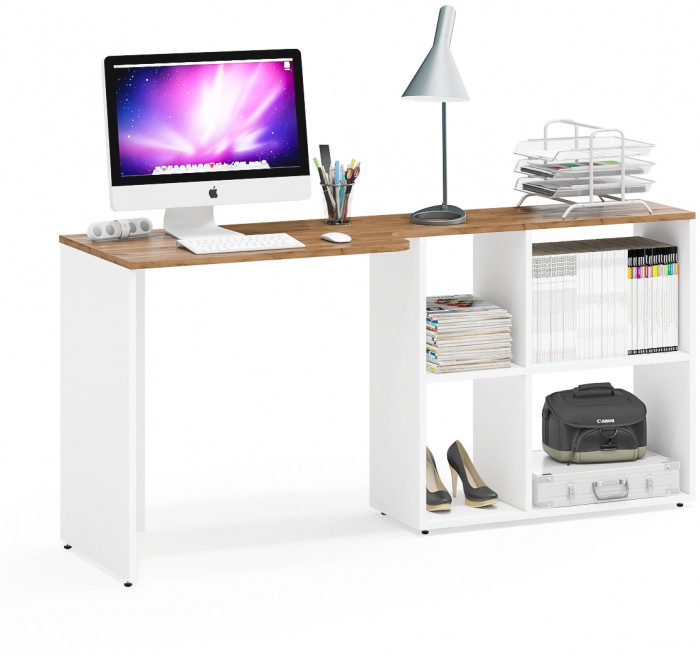 Лидер-8 Модуль письменный стол трансформер, белый шагрень/крафт золото