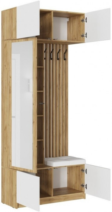 Модульная прихожая Бостон МДФ композиция 3 (Белый глянец, Дуб Крафт Золотой)
