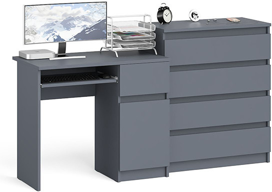 Мори компьютерный стол МС-1 правый + Комод МК800.4, графит