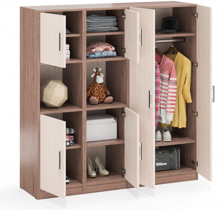 Шкаф С-МД-СК9Ш+Пенал С-МД-СК9П+Пенал С-МД-СК9П, цвет ясень шимо светлый/ясень шимо тёмный, ШхГхВ 156х45х160 см., универсальная сборка