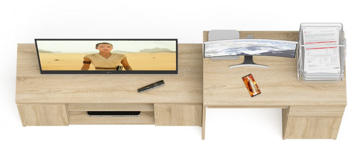 Мори Стол компьютерный МС-1 правый + Тумба МТВ1200.1, цвет дуб сонома, ШхГхВ 210,4х50х76,6 см., выдвижной ящик справа, НЕ универсальная сборка