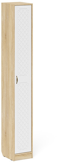 Прихожая П-6-350 Пенал, дуб сонома/фасады МДФ белое дерево фрезеровка ромб