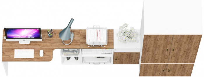 Лидер-8 Стол + Тумба МД 3.19 + Шкаф МД 19Б, белый шагрень/крафт золото