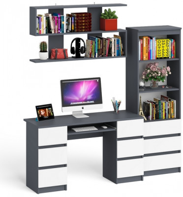 Мори компьютерный стол МС-2 + Стеллаж МСТ600.3 + Полка 1200, графит/белый