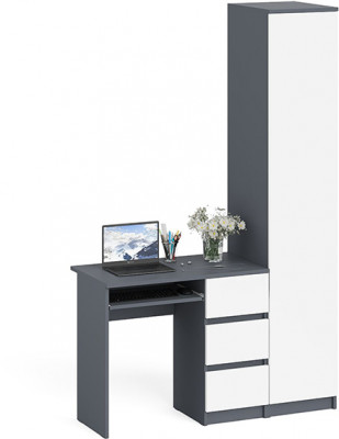 Мори компьютерный стол МС-6 правый + Пенал МШ400.1, графит/белый