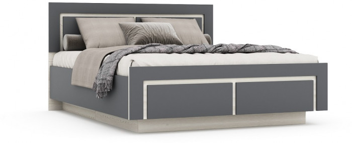 Кровать 160х200 "Ривьера" №1 с щитовым основанием - Ясень снежный/Графит