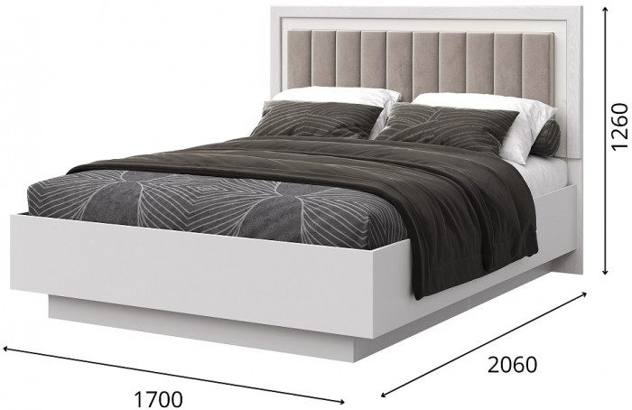 Кровать KING-SIZE 180х200 "Харди-1" с ПМ - Белый текстурный/Ясень белый
