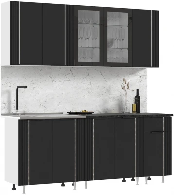 Кухня Виктория 2,0м Пластер блэк/белый