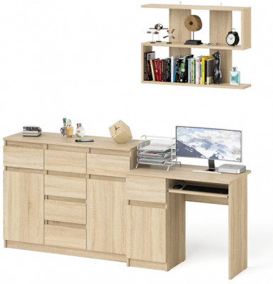 Мори Стол компьютерный МС-1 левый + Комод МК1200.4 + Полка 900, цвет дуб сонома, ШхГхВ 210,4х50х209,6 см., НЕ универсальная сборка