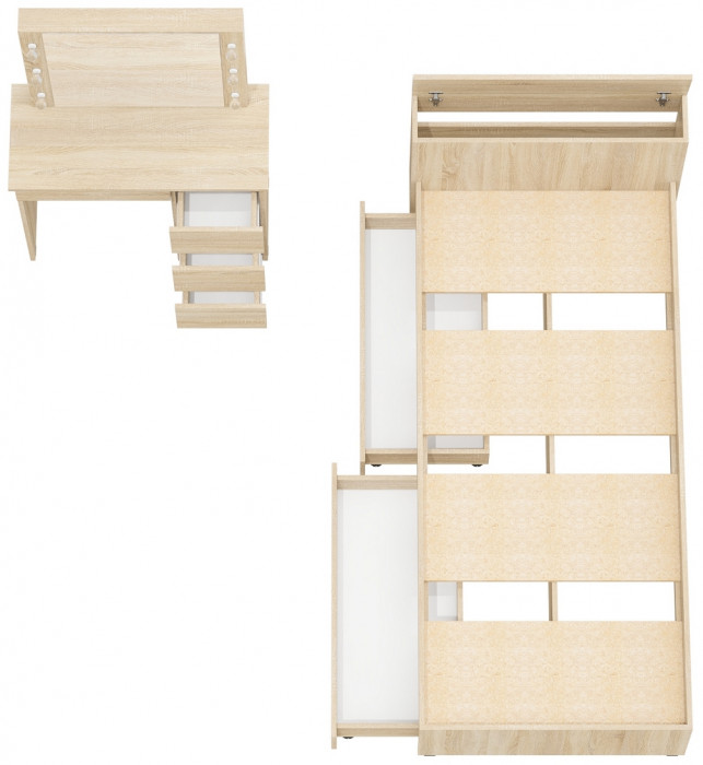 Ксения Кровать с ящиками 0900 + Стол косметический с подсветкой Сура, дуб сонома