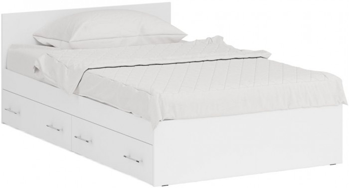 Спальня Стандарт 1-1200Я, цвет белый, ШхГхВ 123,5х203,5х70 + 135х52х200 см., сп.м. 1200х2000 мм., без матраса, основание есть