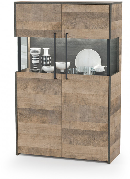 Трувор 13.306 Комод с витриной, цвет дуб гранж песочный/интра, ШхГхВ 85,8х37х135,3 см., есть светодиодная подсветка