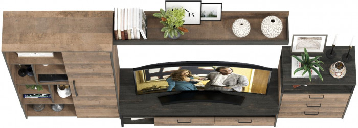 Трувор Гостиная 089, цвет дуб гранж песочный/интра, ШхГхВ 308,8х45,4х194,2 см., универсальная сборка