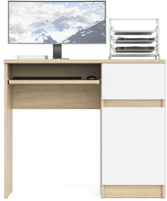 Мори компьютерный стол МС-1 правый, дуб сонома/белый