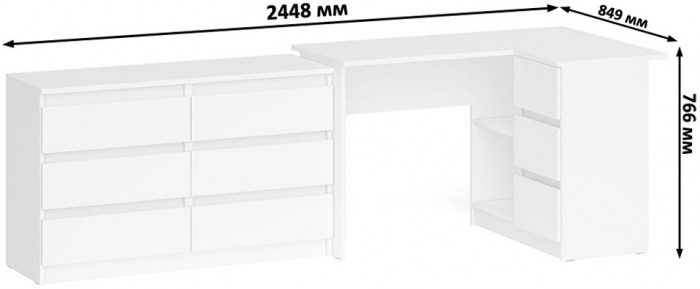 Мори компьютерный стол МС-16 правый + Комод МК1200.6, белый