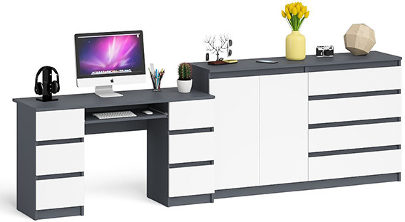 Мори компьютерный стол МС-2 + Комод МК1600.1, графит/белый