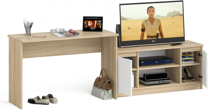 Мори письменный стол МСП1200.1 + Тумба МТВ1200.1, дуб сонома/белый