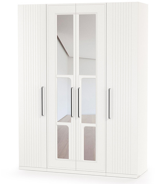 Валенсия Спальня Шкаф для одежды 4-х створчатый, ЛДСП белый шагрень/МДФ белый шагрень