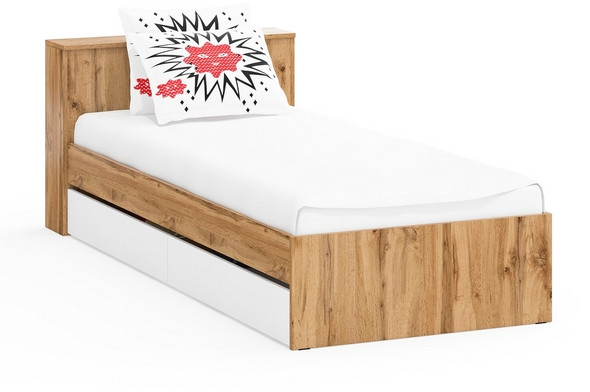 Ксения Кровать с ящиками 0900, дуб вотан/белый