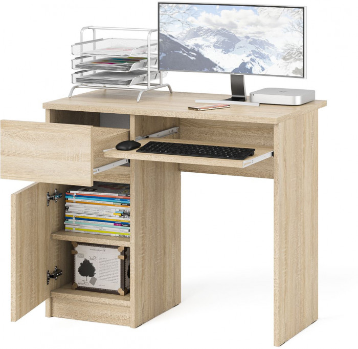 Мори компьютерный стол МС-1 левый, дуб сонома