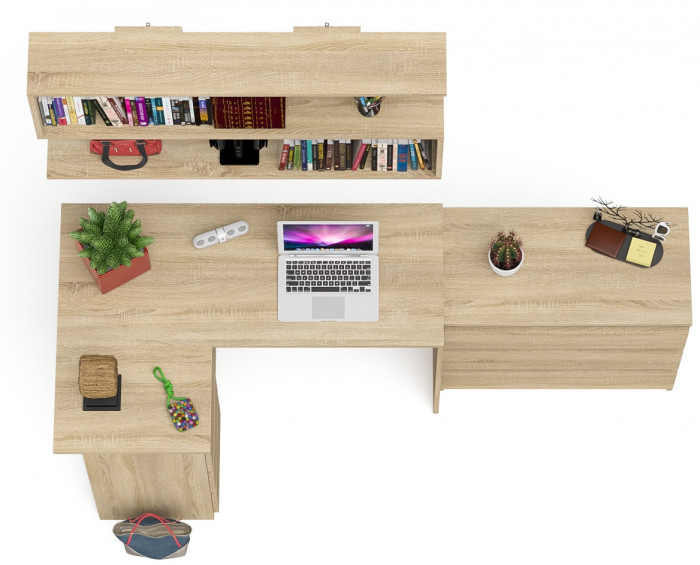 Мори компьютерный стол МС-16 левый + Комод МК800.1 + Полка 1200, дуб сонома