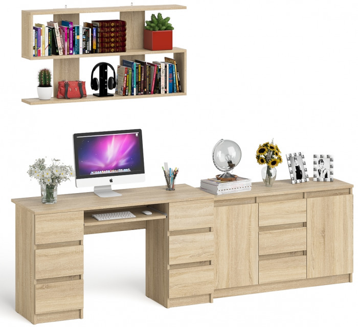 Мори компьютерный стол МС-2 + Комод МК1200.3 + Полка 1200, дуб сонома