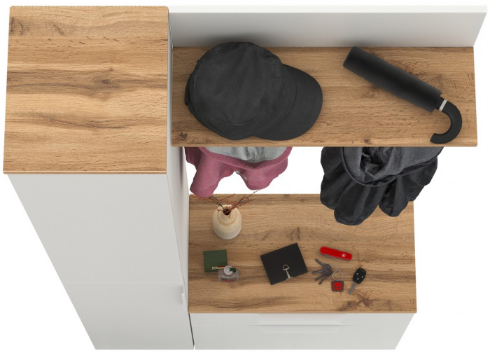 Октава Прихожая 14, белый шагрень/дуб крафт золотой/фасады МДФ белый шагрень