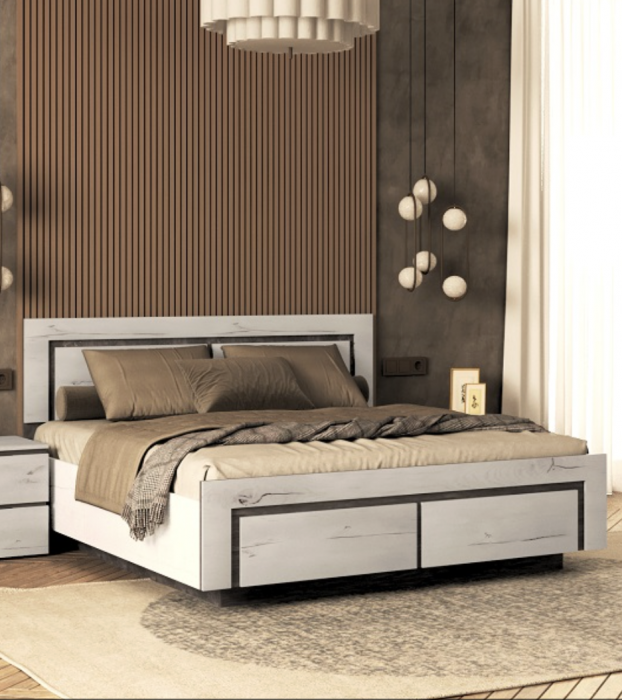 Кровать 160х200 "Ривьера" №1 с щитовым основанием - Канадский дуб арктик/Бетон спаркс