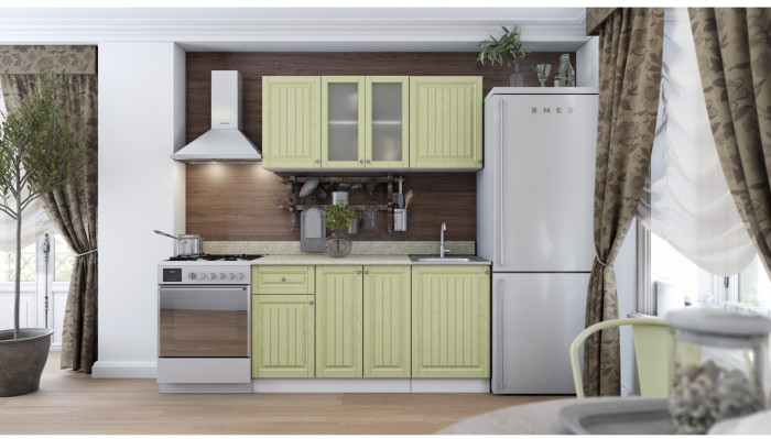 Кухня МДФ Хозяюшка 1500 (Магнолия / Деним, Белый)