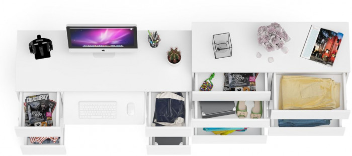 Мори Стол компьютерный МС-2 + Комод МК1200.8, цвет белый, ШхГхВ 255,8х50х94 см., универсальная сборка