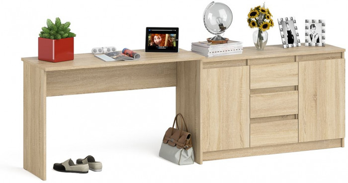 Мори Стол письменный МСП1200.1 + Комод МК1200.3, цвет дуб сонома, ШхГхВ 240,8х50х76,6 см., универсальная сборка
