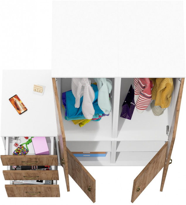 Лидер-8 Пенал МД 23Б + Пенал МД 23Б + Тумба МД 3.16, белый шагрень/крафт золото