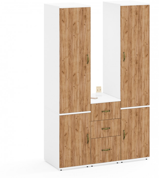 Лидер-8 Пенал МД 23Б + Пенал МД 23Б + Тумба МД 3.16, белый шагрень/крафт золото